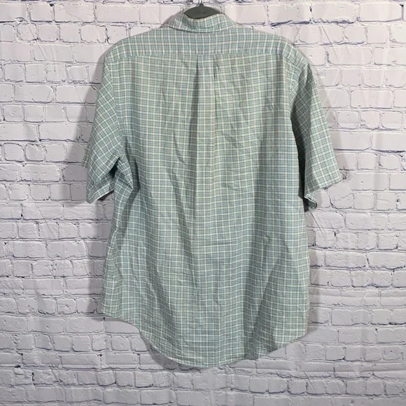 Ralph Lauren Mens Vintage Plaid Short Sleeve Button Down Shirt Green Blue Size L - Picture 5 of 5
